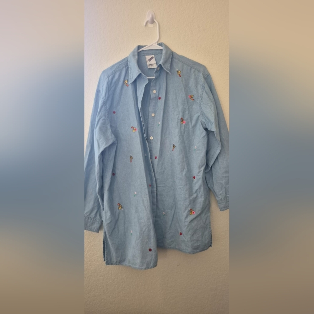 Warner Bros. Light Blue Embroidered Shirt Jacket